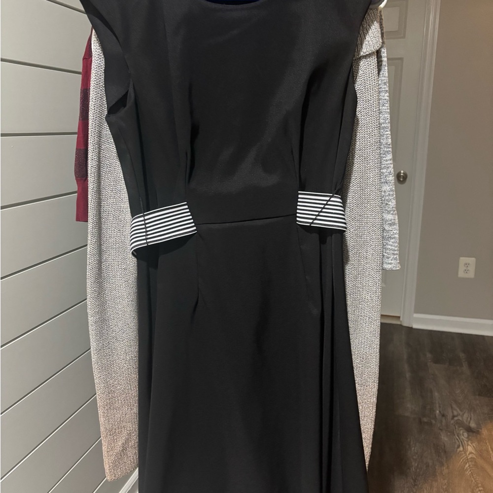 Connected Apparel Black Dress with White Striped Detail